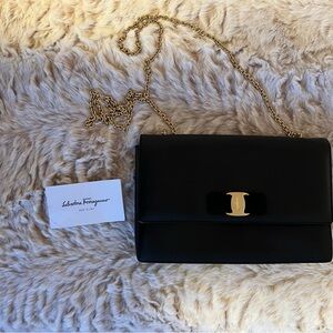Salvatore Ferragamo Black Crossbody Bag with Gold Chain